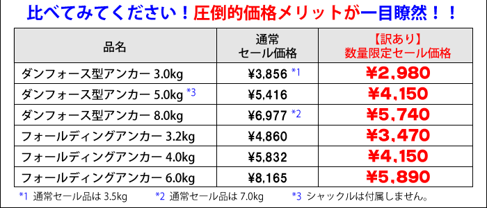 訳あり】ダンフォース型アンカー (シャックルなし) 5.0kg ｜ネオ