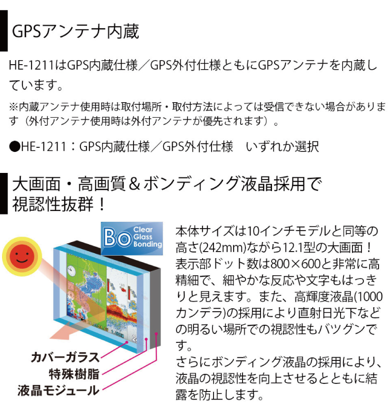 HE-1211 GPSアンテナ内蔵仕様 12.1型カラー液晶 GPSプロッター HE-1211 GPSアンテナ内蔵仕様 12.1型カラー液晶 GPSプロッター