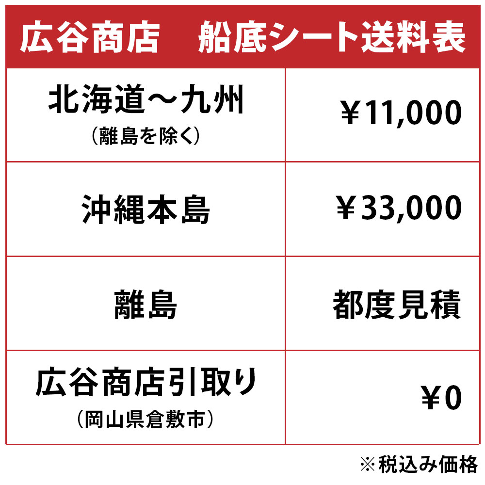 広谷商店 船底シート送料表（税込）