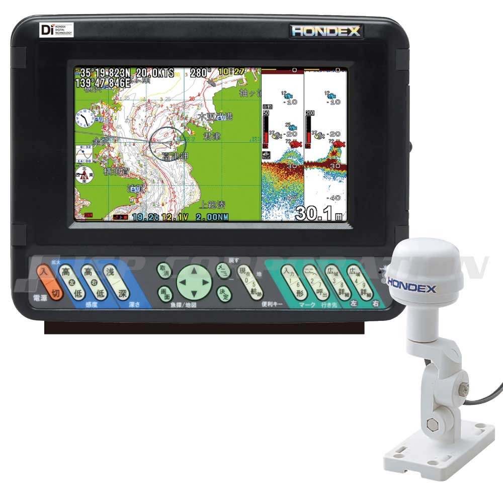 2015年地図搭載モデル】7型ﾜｲﾄﾞｶﾗｰ液晶 ﾌﾟﾛｯﾀｰﾃﾞｼﾞﾀﾙ魚探 GPSアンテナ