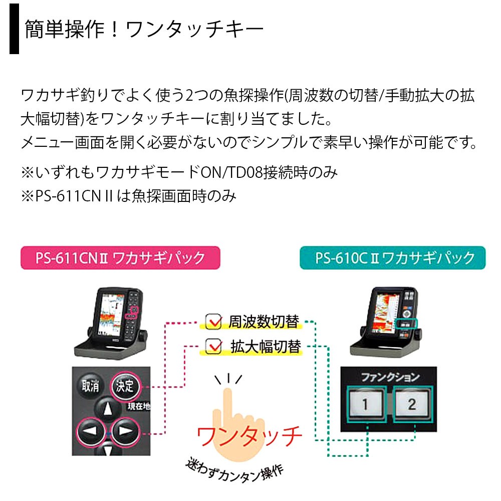 PS-610CII ワカサギパック 5型ワイドカラー液晶 魚群探知機 TD08振動子 ...