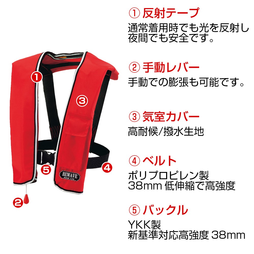 展示品】 【新基準】自動膨張式ﾗｲﾌｼﾞｬｹｯﾄ ｵｰｼｬﾝLG-1型 ブラック BEWAVE